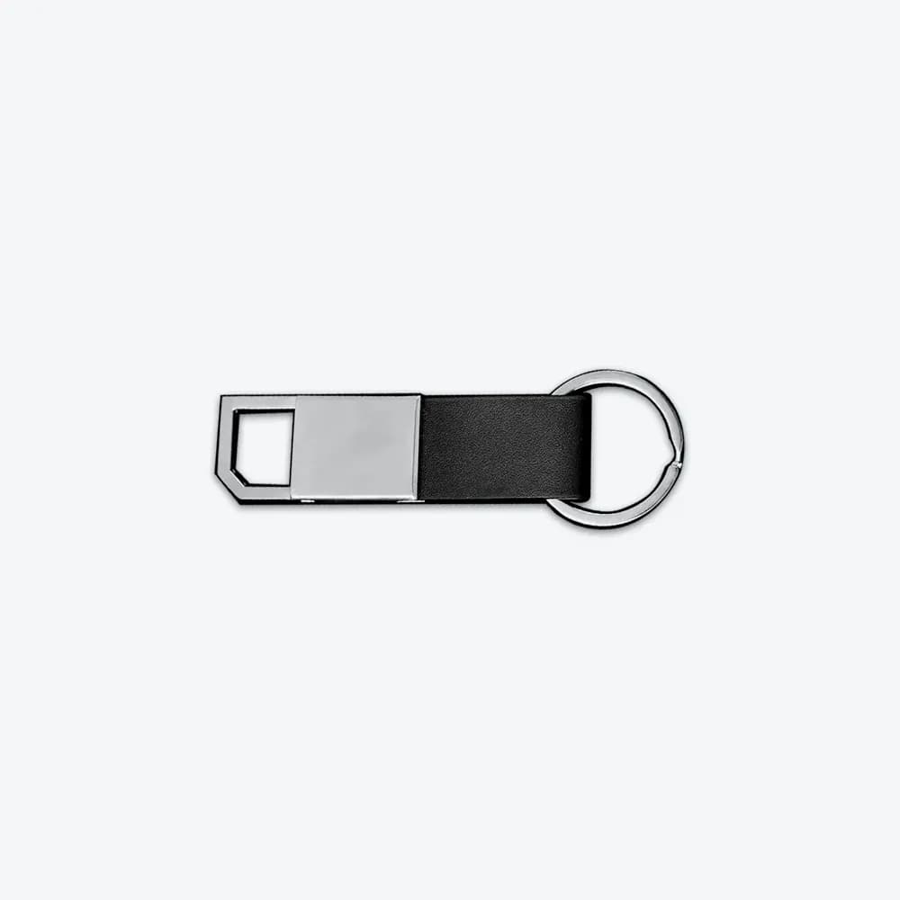 Chaveiro Em Metal Cromado E Material Sintético Preto CH-00321