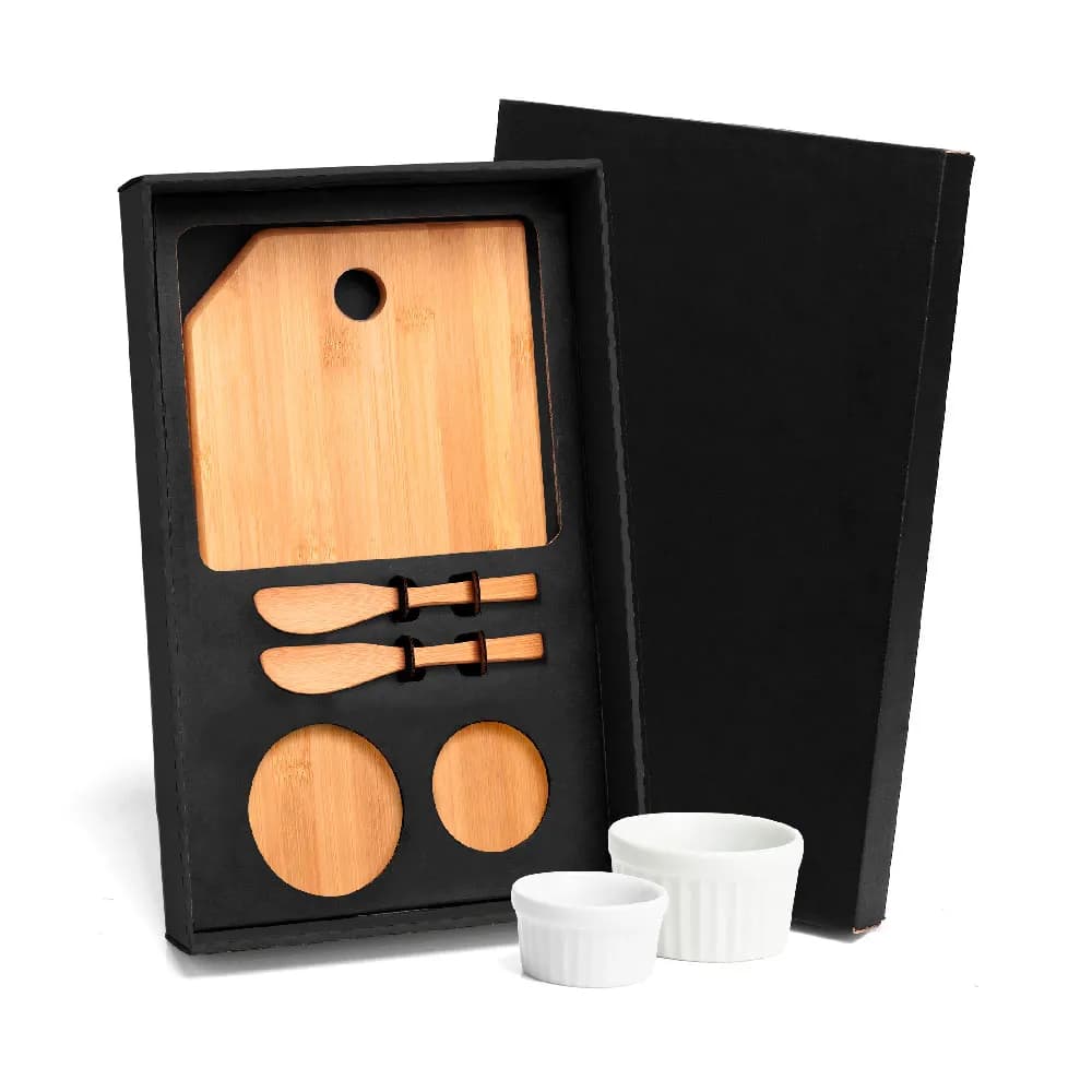 Kit Para Petisco Com Tábua, Espátulas E Ramekins - 5 Pçs KT-90120