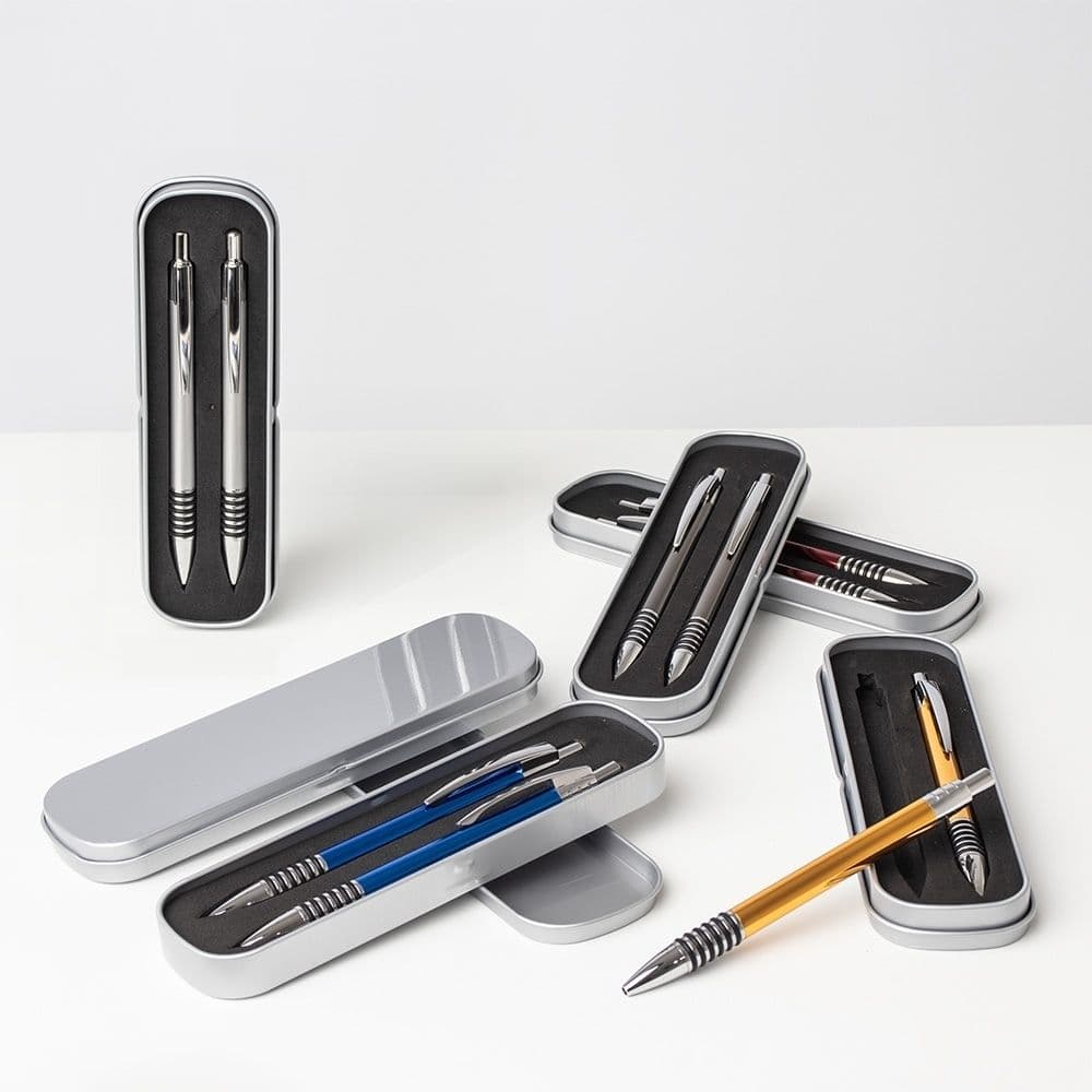 Kit Caneta Lapiseira Estojo Metal 08094