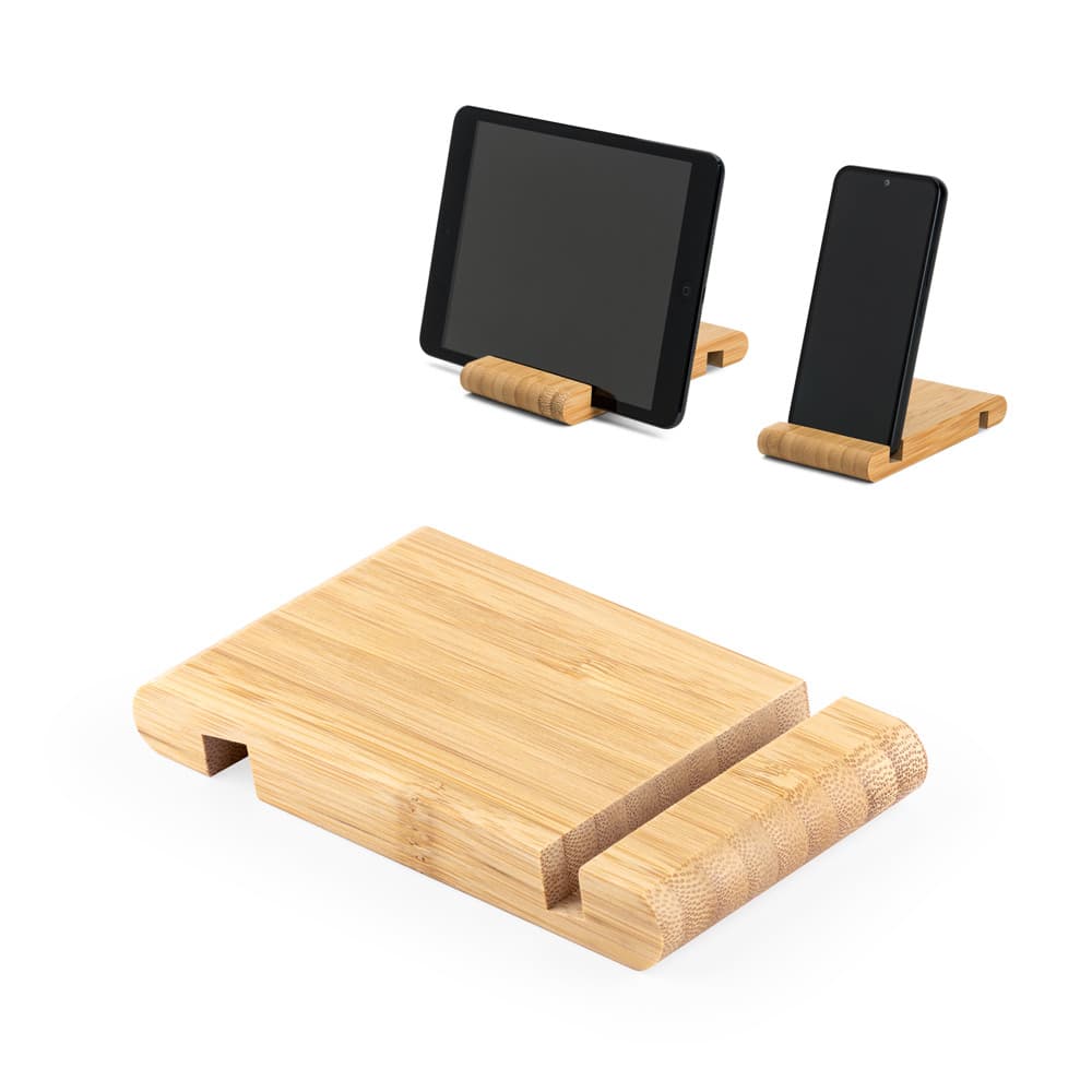 HABER. Suporte Para Celular Em Bambu Com Duas Canaletas De Tamanhos Diferentes 93640