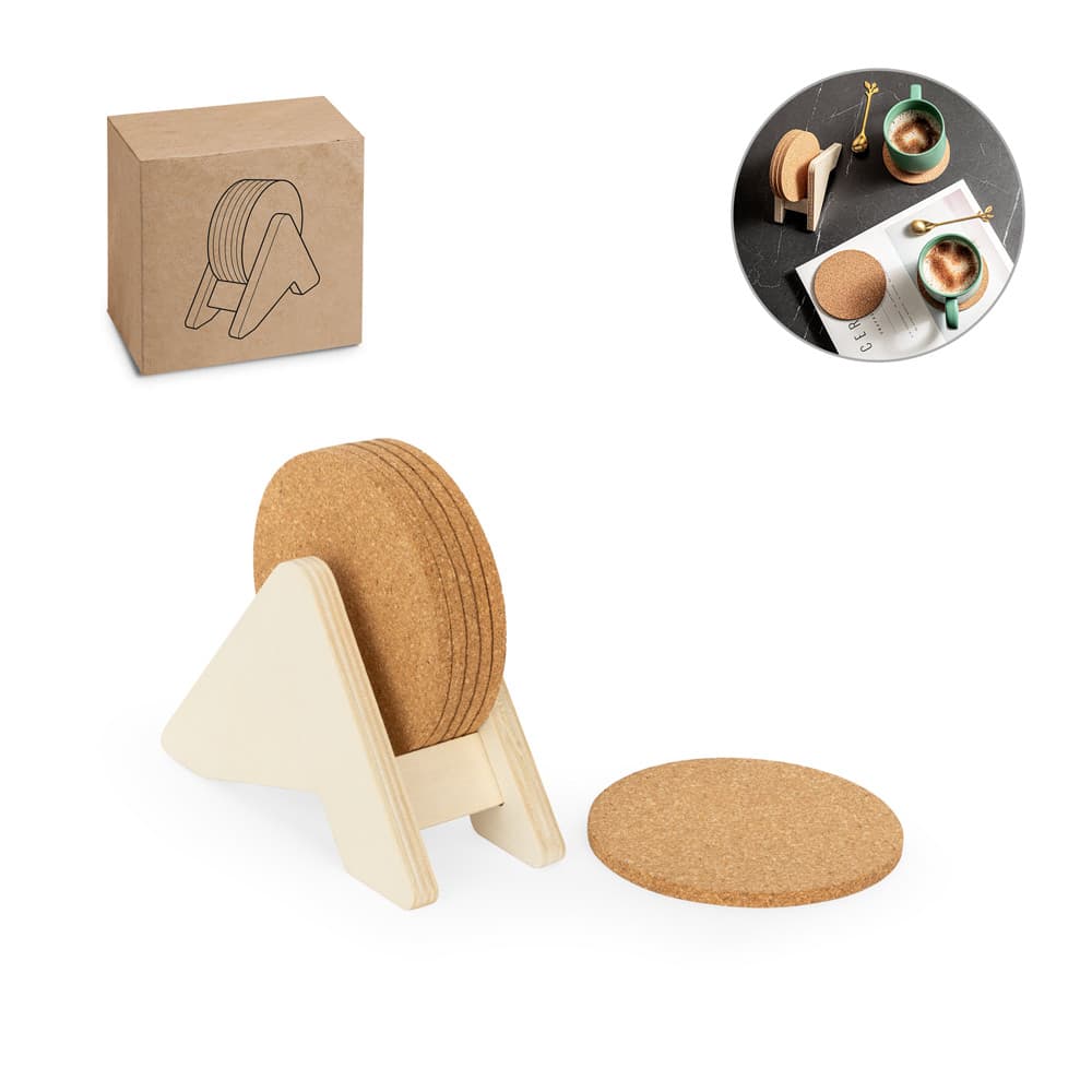 PLYCORK. Porta Copos Em Contraplacado Com 6 Bases Para Copos Em Cortiça 94368